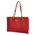 Gucci Chain Tote GG Marmont Leather Red Gold