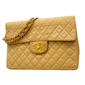 Chanel Shoulder Bag Deca Quilted Lambskin Beige Gold