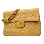 Chanel Shoulder Bag Deca Quilted Lambskin Beige Gold