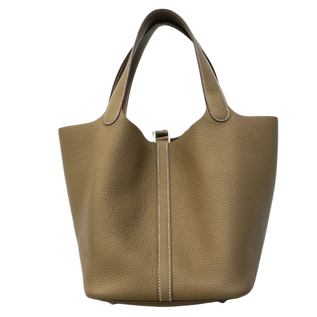 Hermes Handbag Picotin Lock MM Taurillon Clemence Etoupe Silver — view 8