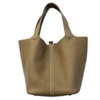 Hermes Handbag Picotin Lock MM Taurillon Clemence Etoupe Silver — view 8