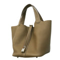 Hermes Handbag Picotin Lock MM Taurillon Clemence Etoupe Silver