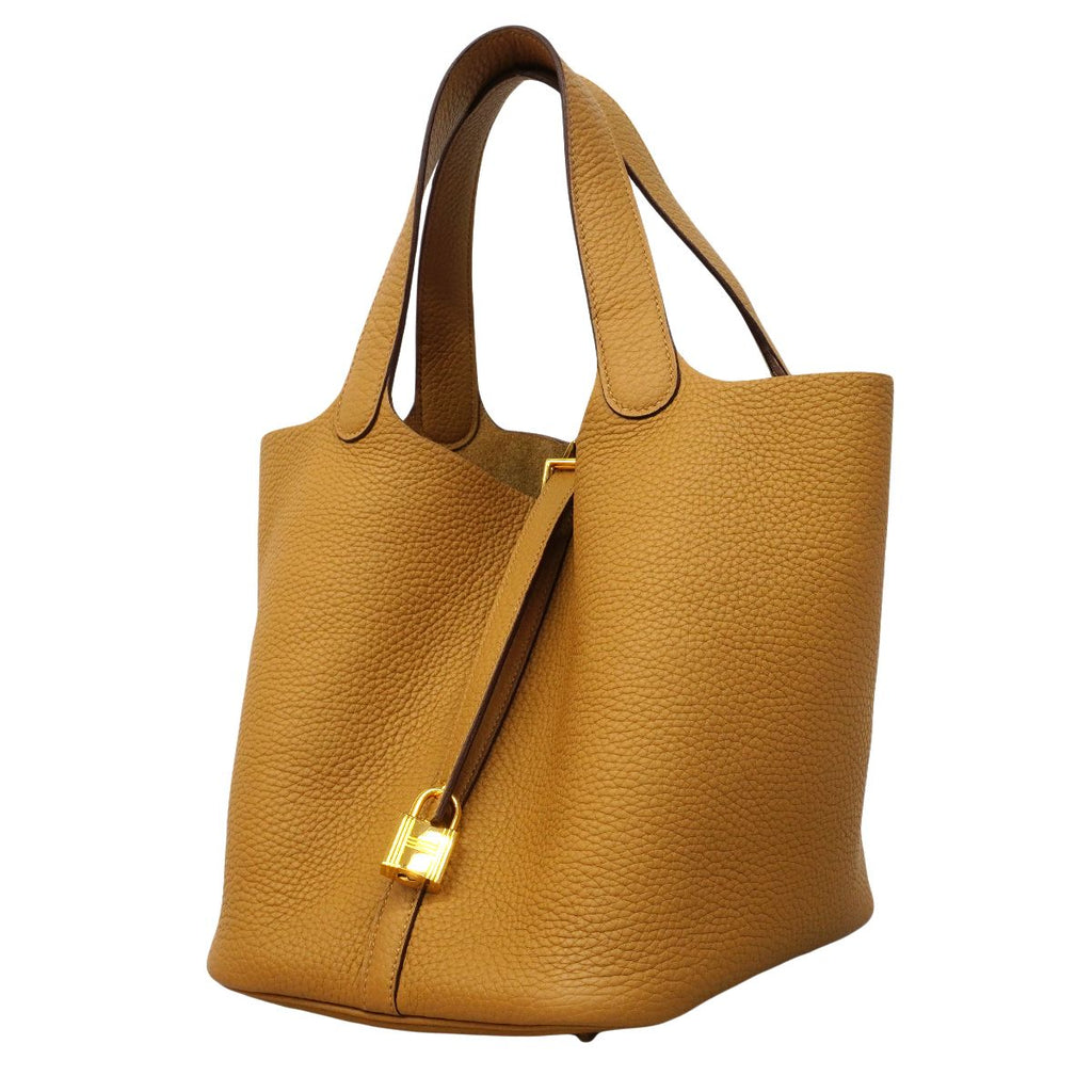 Hermes Handbag Picotin Lock MM Taurillon Clemence Biscuit Gold