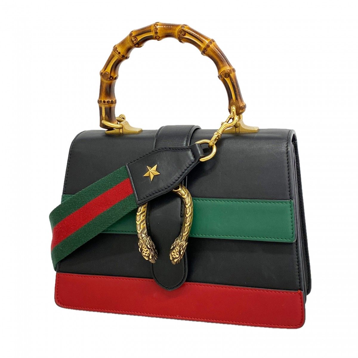 Gucci Handbag Bamboo Duonysus Leather Black Gold 2-Way