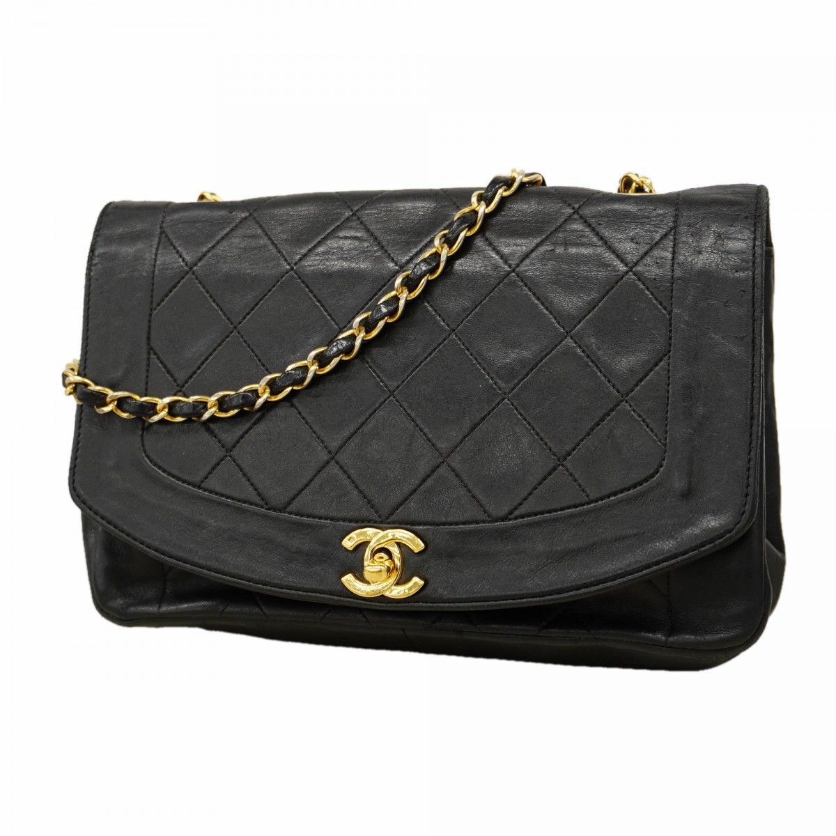 Chanel Shoulder Bag Diana Lambskin Black Gold