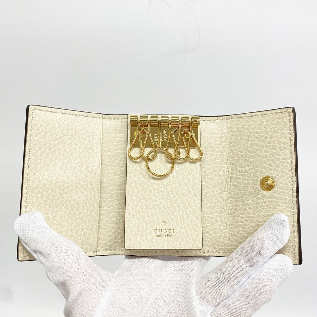 Gucci Key Case GG Marmont Supreme Leather Ivory Brown Gold Key Holder — view 3