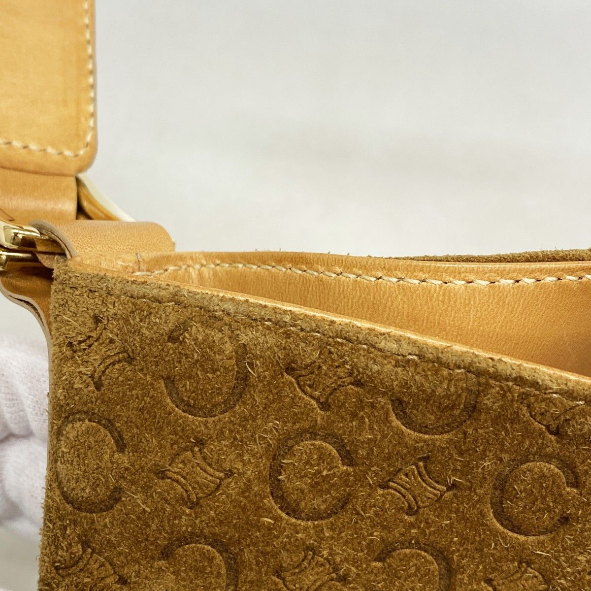 Celine Shoulder Bag C Macadam Suede Brown Gold — view 7