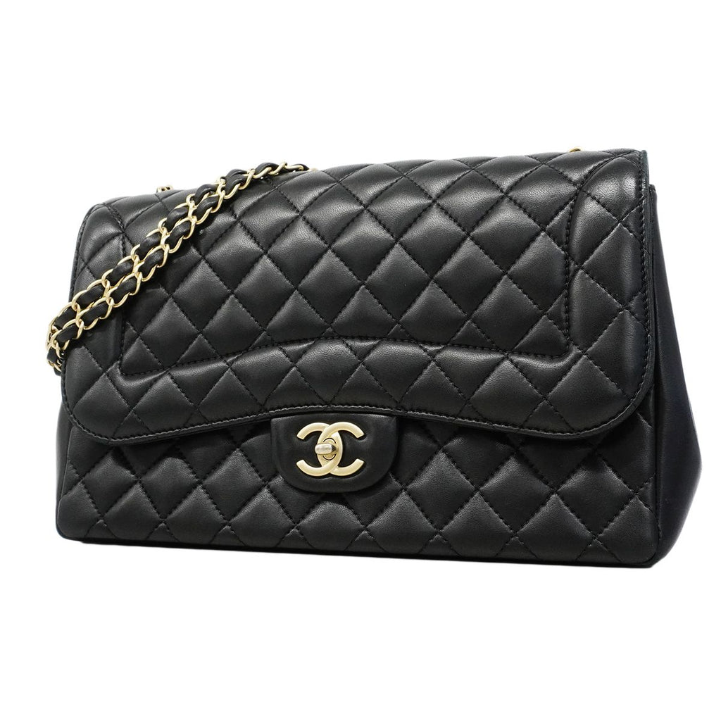 Chanel Shoulder Bag Deca Quilted Lambskin Black Champagne Gold