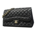 Chanel Shoulder Bag Deca Quilted Lambskin Black Champagne Gold