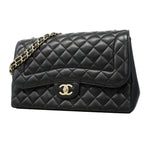 Chanel Shoulder Bag Deca Quilted Lambskin Black Champagne Gold