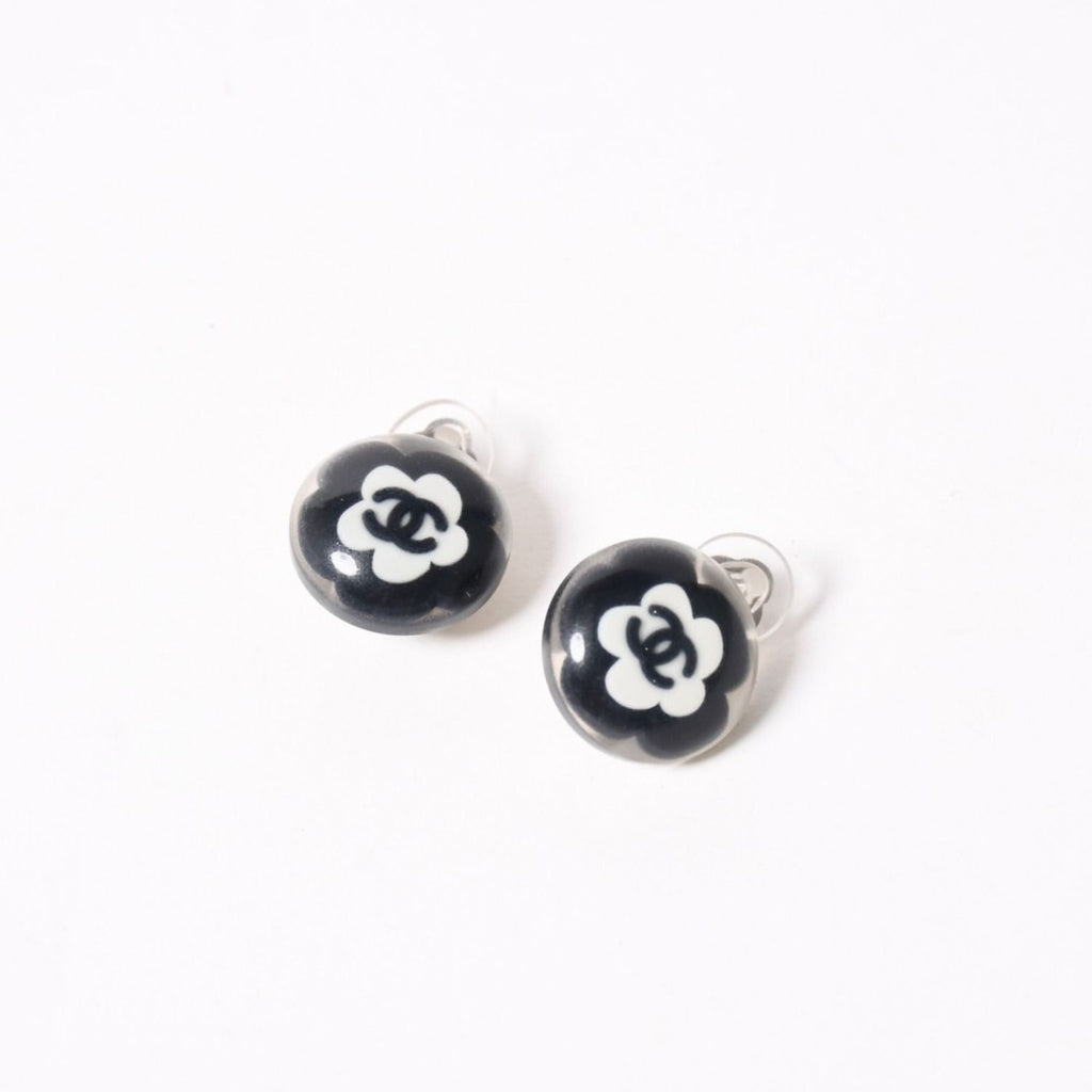 Chanel CC Logo Earrings 04 Button Flower Camellia Clear Resin — view 3