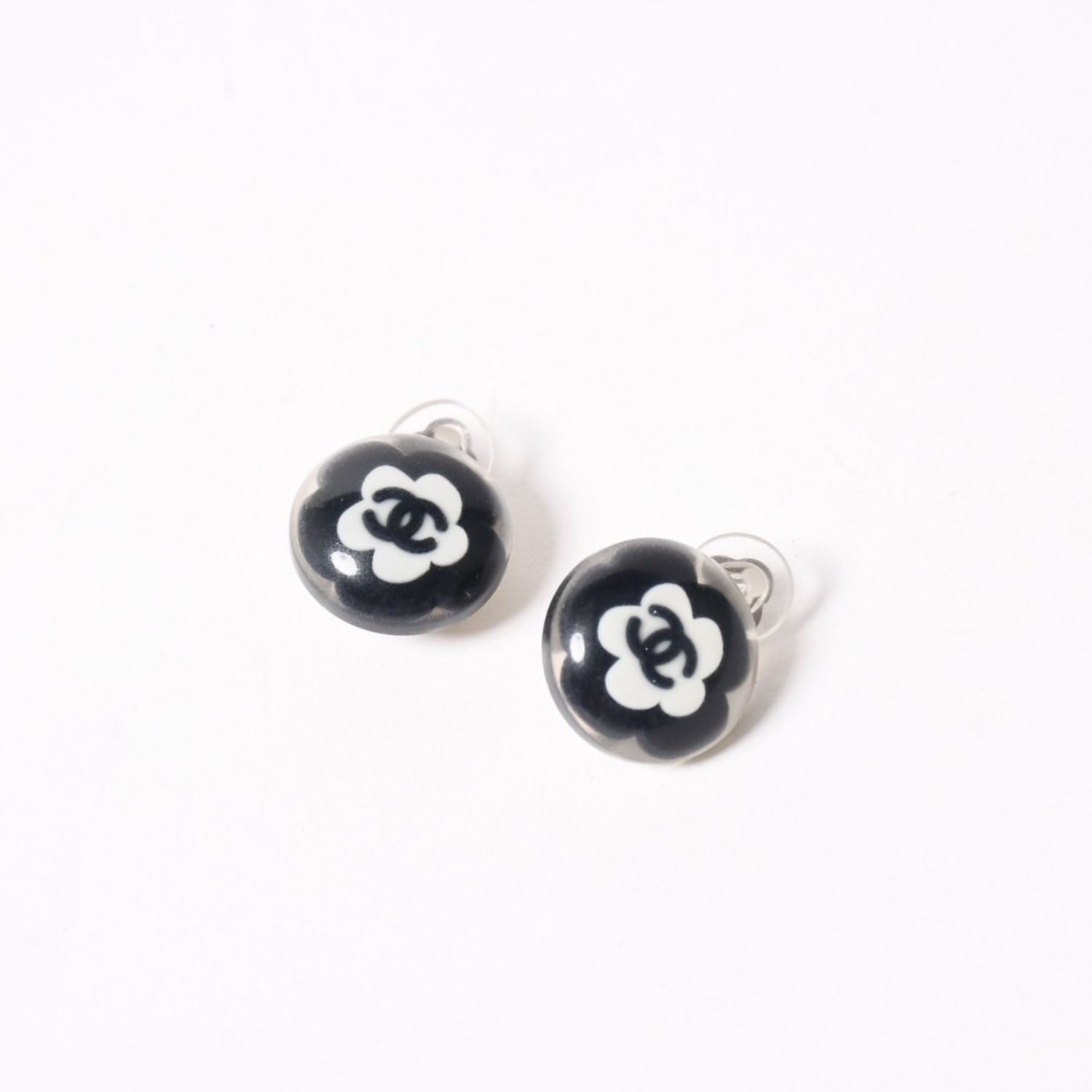 Chanel CC Logo Earrings 04 Button Flower Camellia Clear Resin — view 3