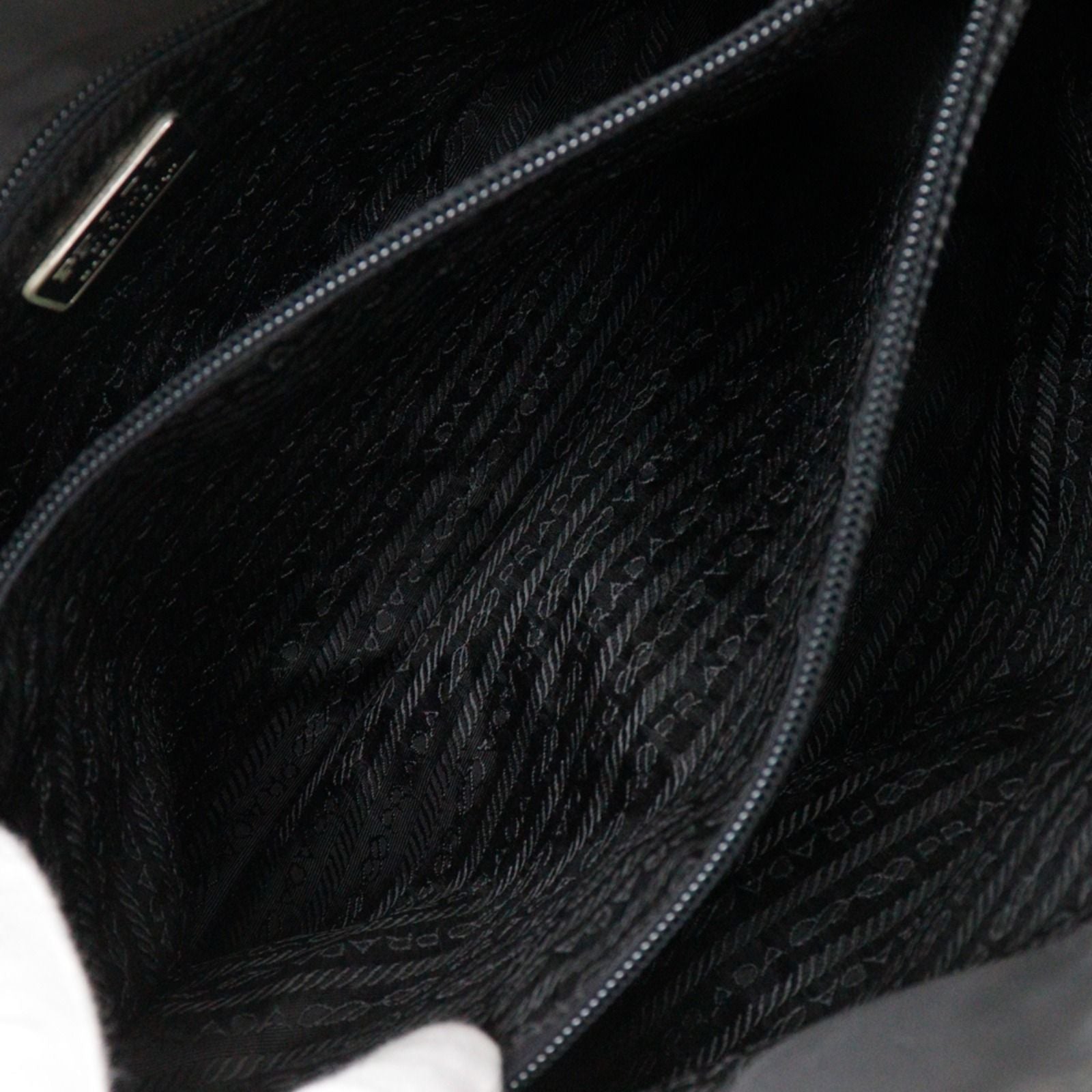 Prada Logo Embroidery Nylon Black Tote — view 7
