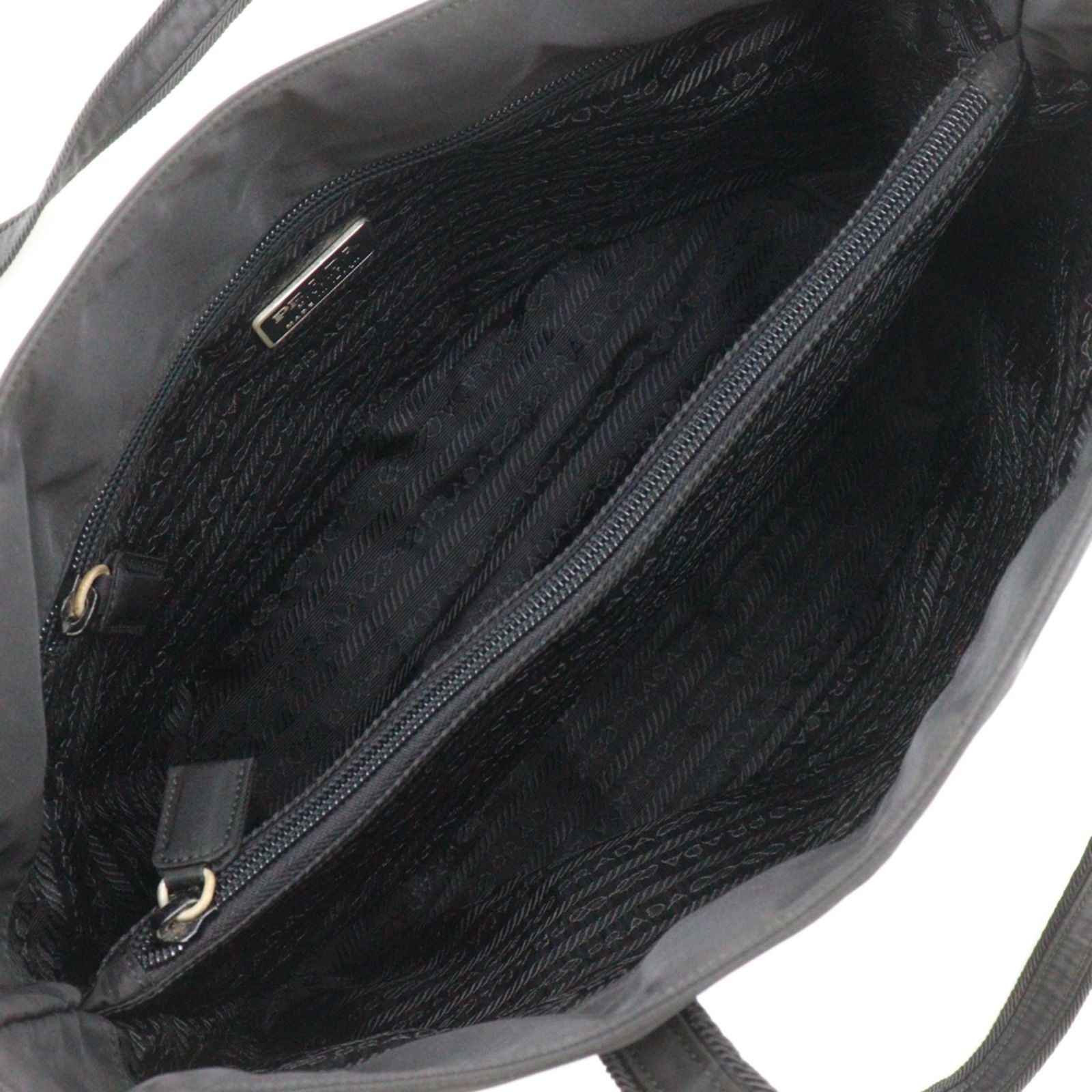 Prada Logo Embroidery Nylon Black Tote — view 6