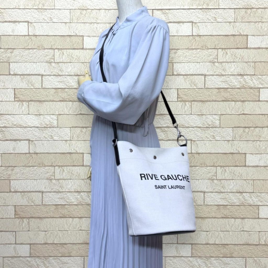 Saint Laurent Rive Gauche Bucket Bag Canvas Beige — view 2