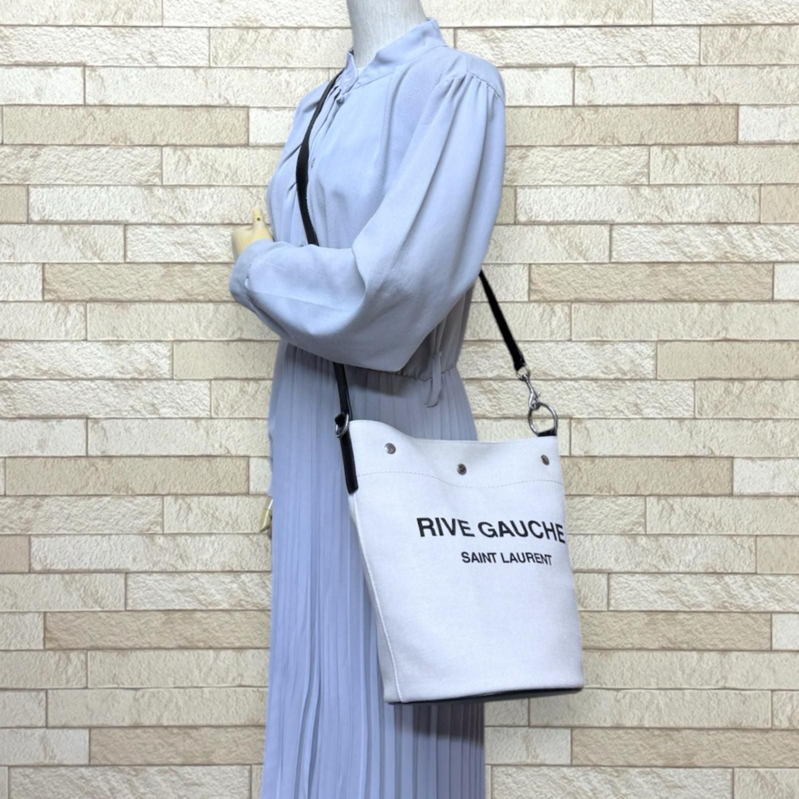 Saint Laurent Rive Gauche Bucket Bag Canvas Beige — view 2
