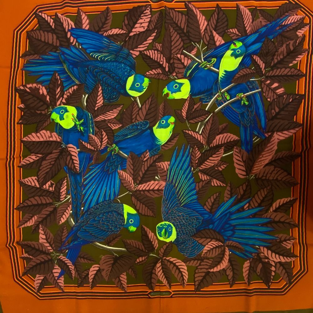 Hermes Carre Geant 90 les Perroquets Parrot Scarf Cover Ribbon High Multicolor — view 6