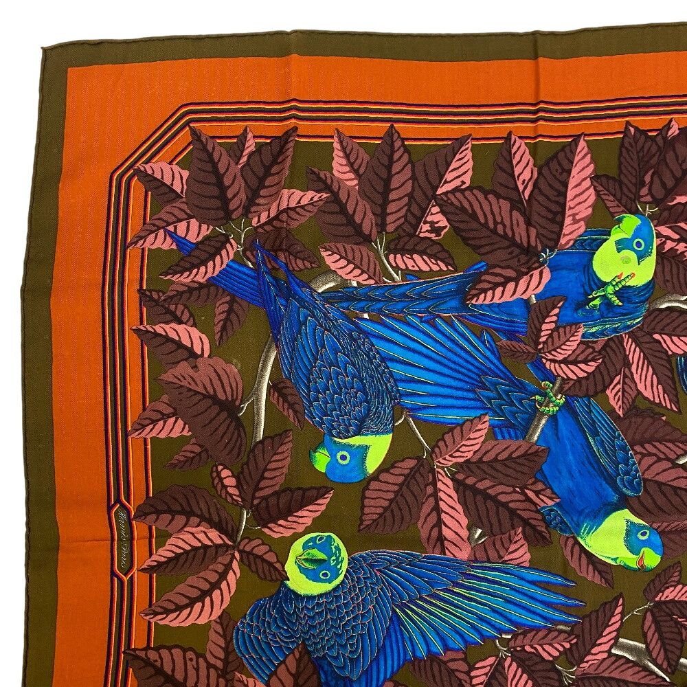 Hermes Carre Geant 90 les Perroquets Parrot Scarf Cover Ribbon High Multicolor — view 3