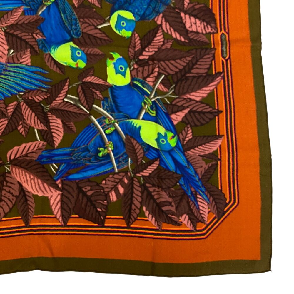 Hermes Carre Geant 90 les Perroquets Parrot Scarf Cover Ribbon High Multicolor — view 4