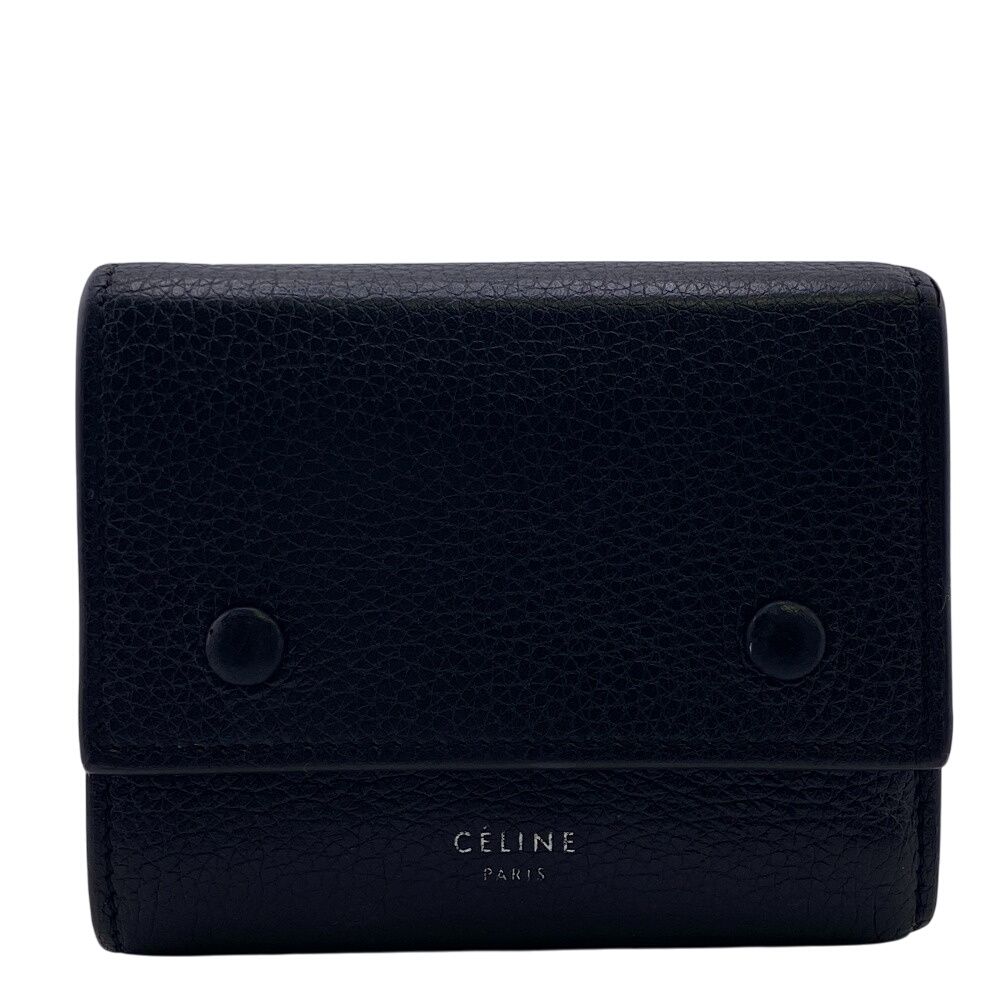 Celine Folded Multi Function Trifold Wallet Coin Purse Bill Black