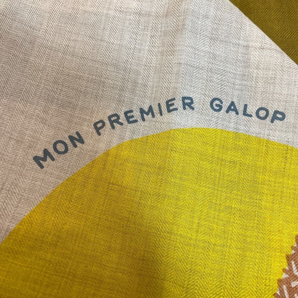 Hermes Carre Geant 140 Shawl Mon Premier Galop Scarf Cover Ribbon High Beige — view 3