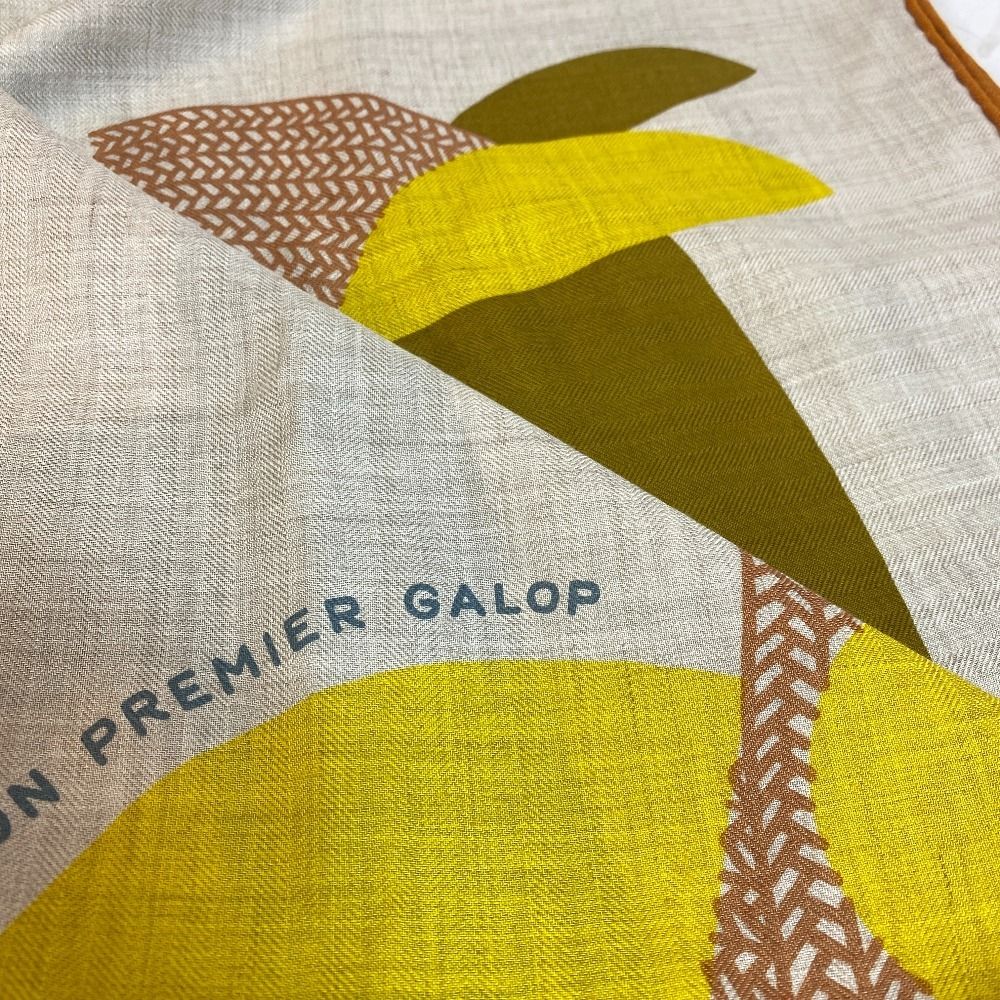 Hermes Carre Geant 140 Shawl Mon Premier Galop Scarf Cover Ribbon High Beige — view 2