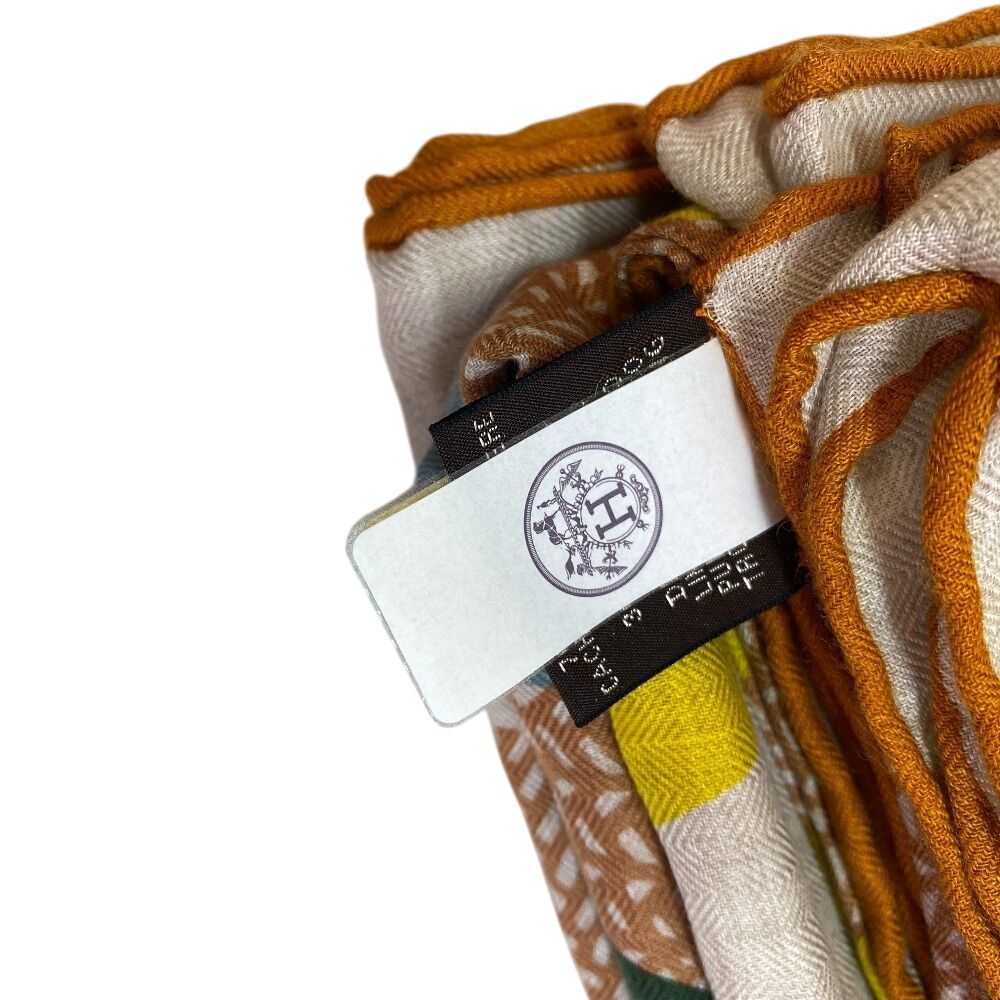 Hermes Carre Geant 140 Shawl Mon Premier Galop Scarf Cover Ribbon High Beige — view 8