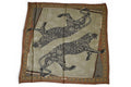 Fendi Scarf Silk Twill Vintage FF Leopard Print Brown Khaki