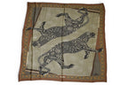 Fendi Scarf Silk Twill Vintage FF Leopard Print Brown Khaki