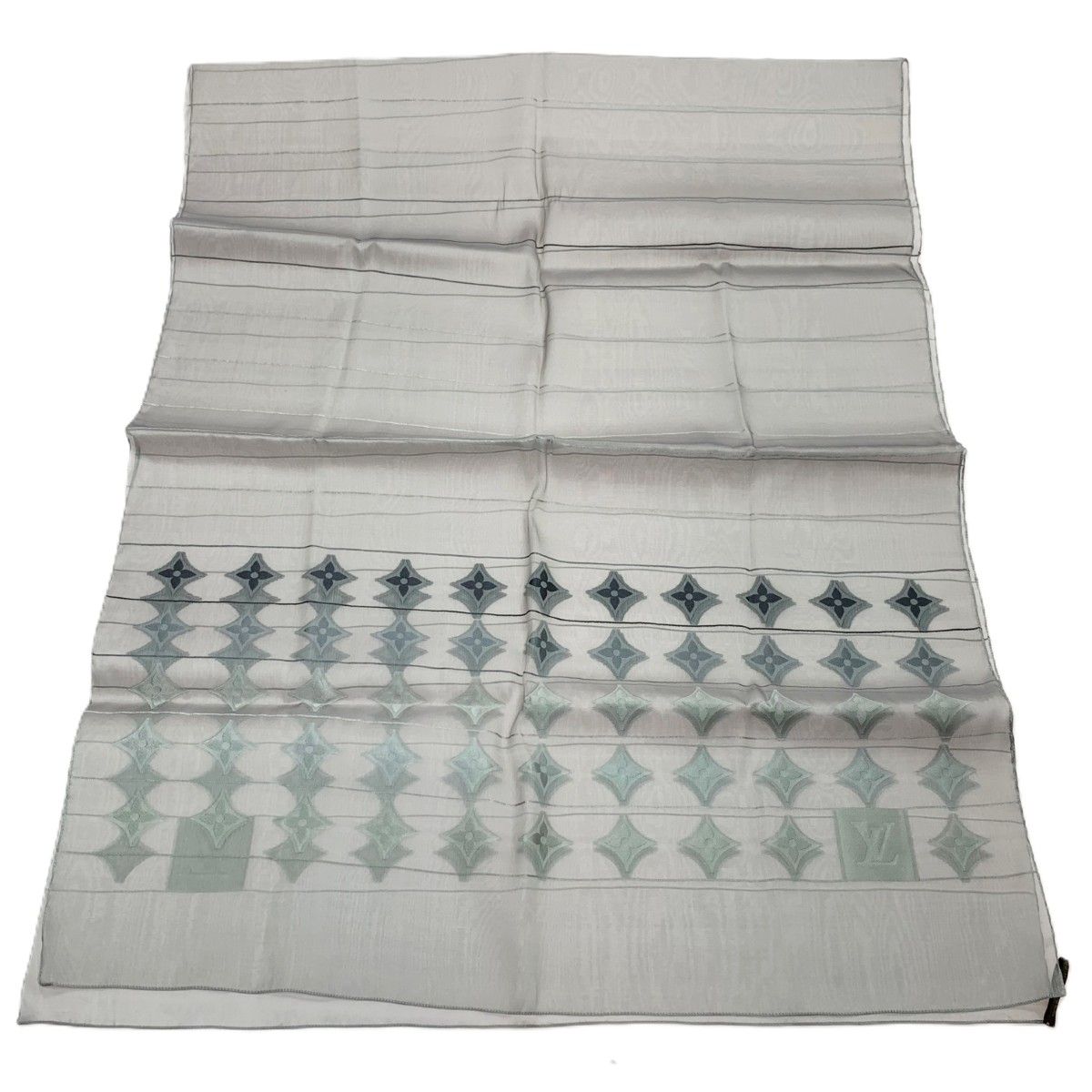 Louis Vuitton Lace Shawl Monogram Pattern Silk Cm Gray Scarf — view 2