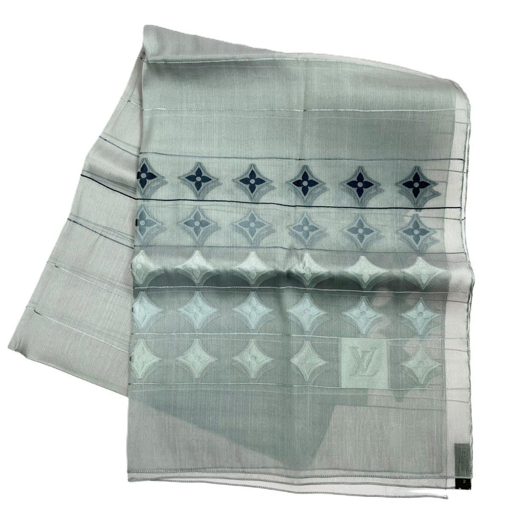 Louis Vuitton Lace Shawl Monogram Pattern Silk Cm Gray Scarf