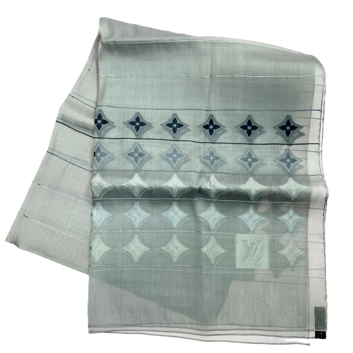 Louis Vuitton Lace Shawl Monogram Pattern Silk Cm Gray Scarf