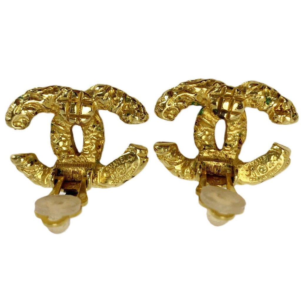 Chanel CC Logo Earrings Plated Gold Vintage Lava Boxed — view 3