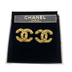 Chanel CC Logo Earrings Plated Gold Vintage Lava Boxed — view 2