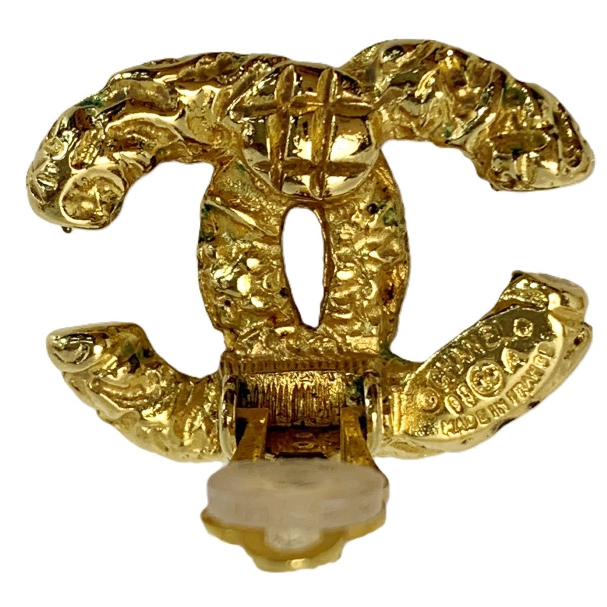 Chanel CC Logo Earrings Plated Gold Vintage Lava Boxed — view 5