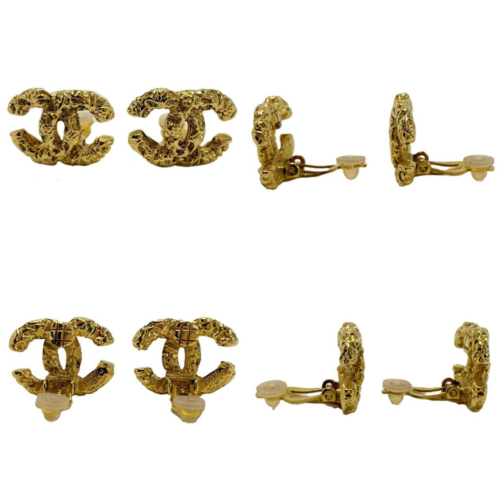 Chanel CC Logo Earrings Plated Gold Vintage Lava Boxed — view 6