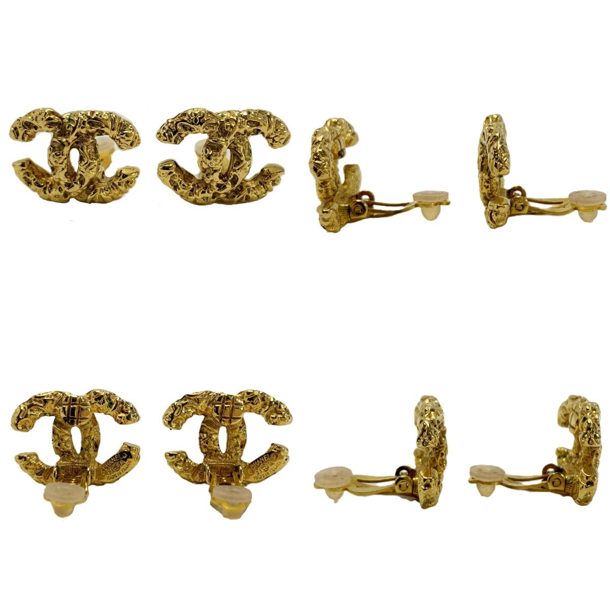 Chanel CC Logo Earrings Plated Gold Vintage Lava Boxed — view 6