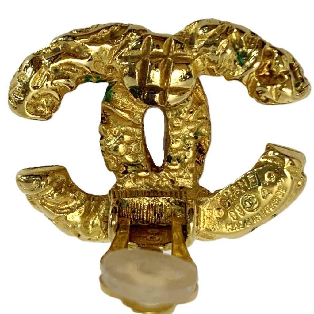 Chanel CC Logo Earrings Plated Gold Vintage Lava Boxed — view 4
