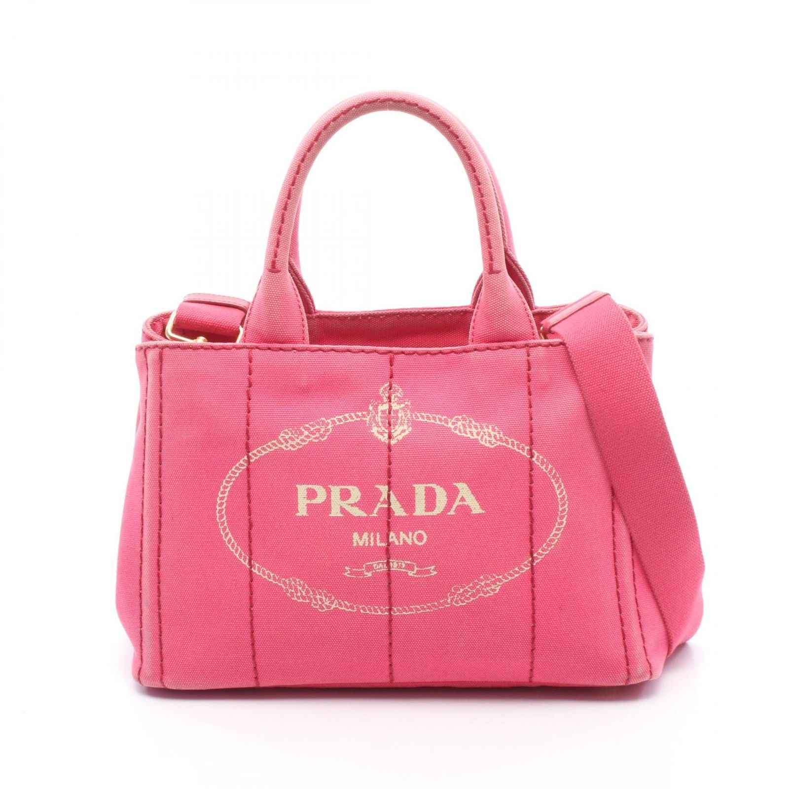 Prada Tote Canapa Mini 2-Way Pink Canvas