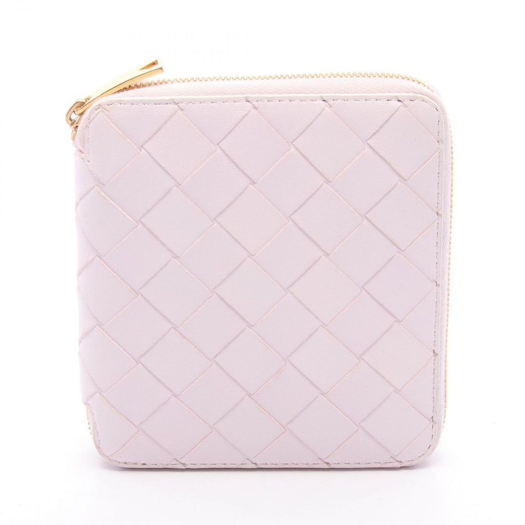 Bottega Veneta Round Wallet Intrecciato Light Pink Leather Compact Zip Around
