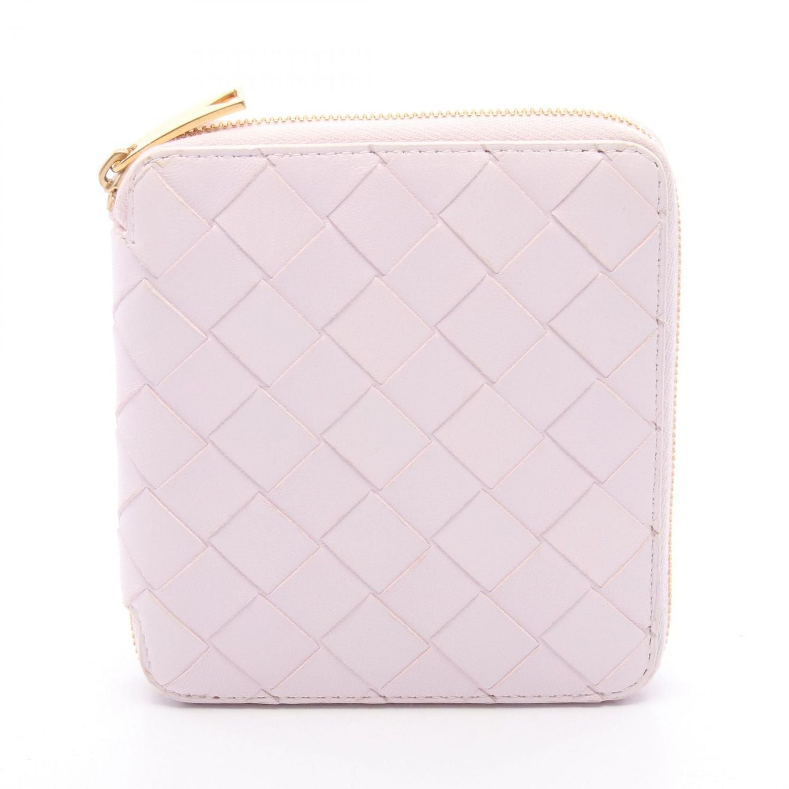 Bottega Veneta Round Wallet Intrecciato Light Pink Leather Compact Zip Around