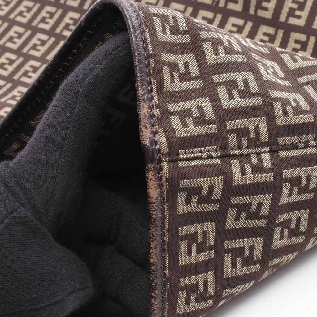 Fendi Tote Zucchino Beige Dark Brown Canvas Leather — view 7