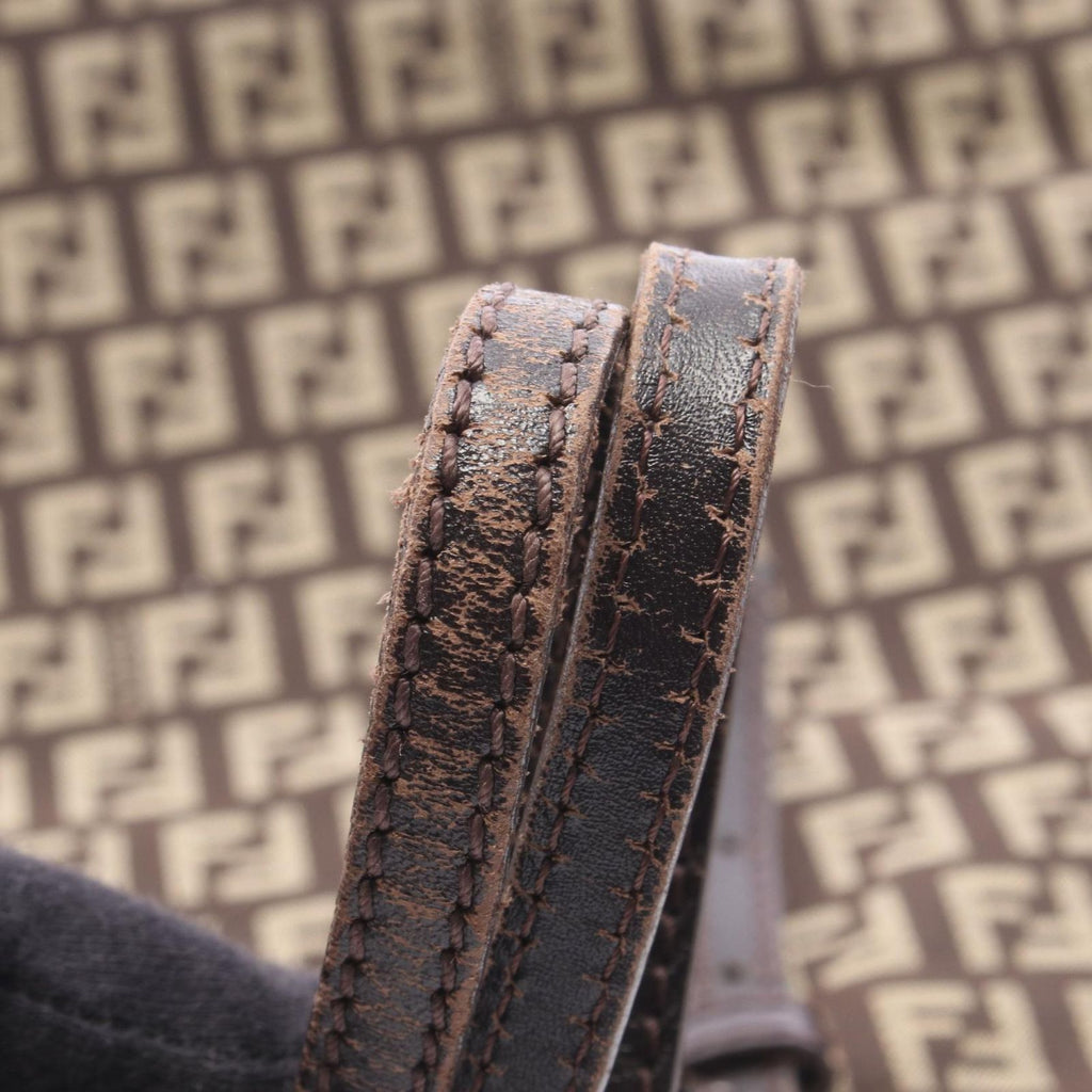 Fendi Tote Zucchino Beige Dark Brown Canvas Leather — view 5