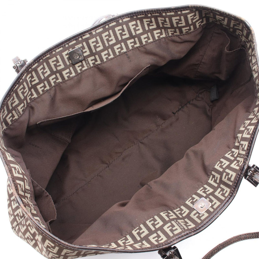 Fendi Tote Zucchino Beige Dark Brown Canvas Leather — view 3