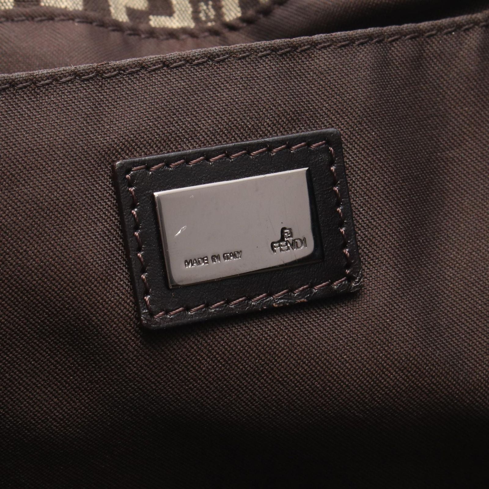 Fendi Tote Zucchino Beige Dark Brown Canvas Leather — view 4