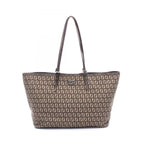 Fendi Tote Zucchino Beige Dark Brown Canvas Leather
