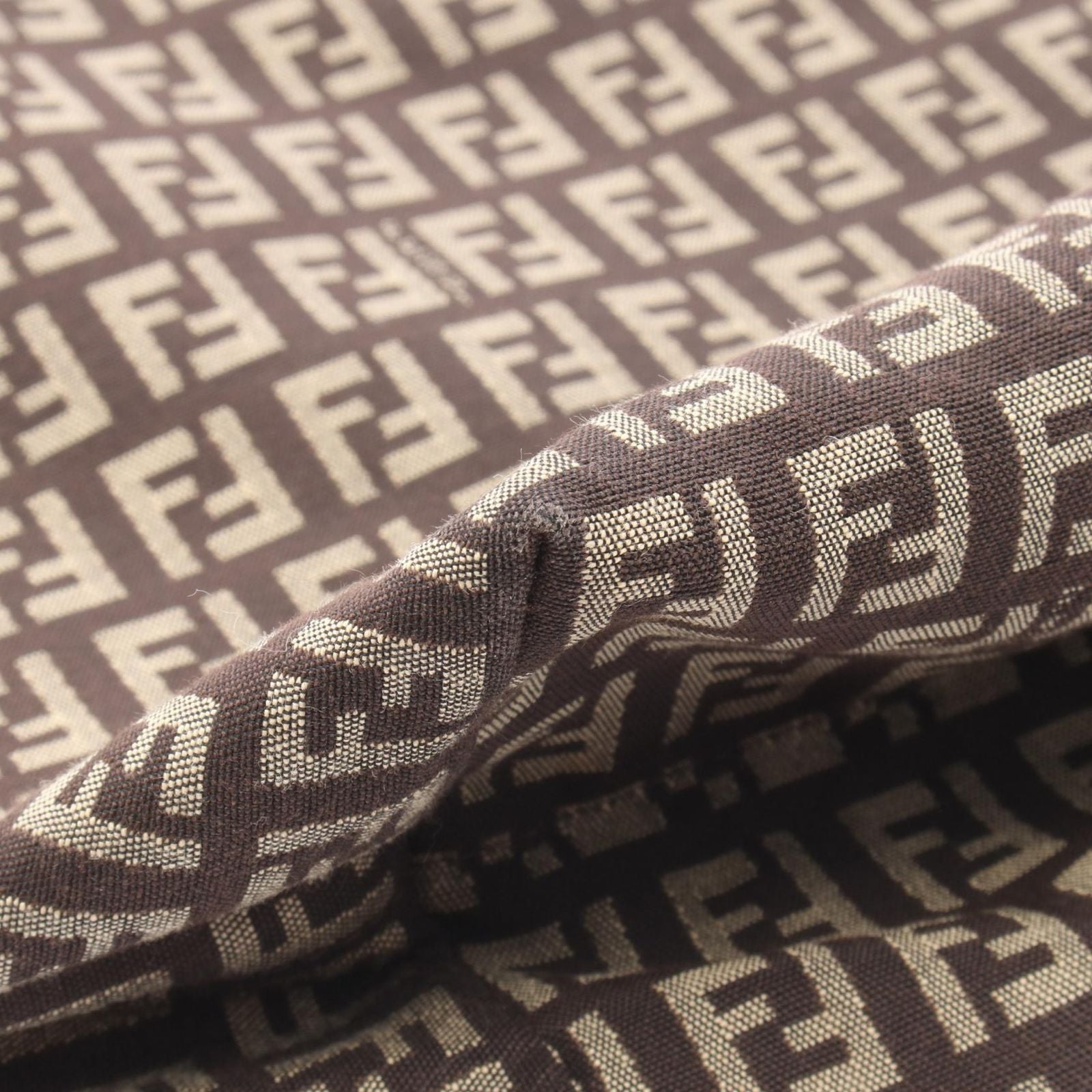 Fendi Tote Zucchino Beige Dark Brown Canvas Leather — view 8