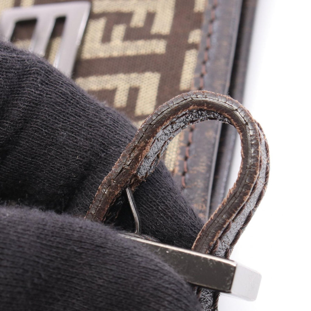 Fendi Tote Zucchino Beige Dark Brown Canvas Leather — view 9