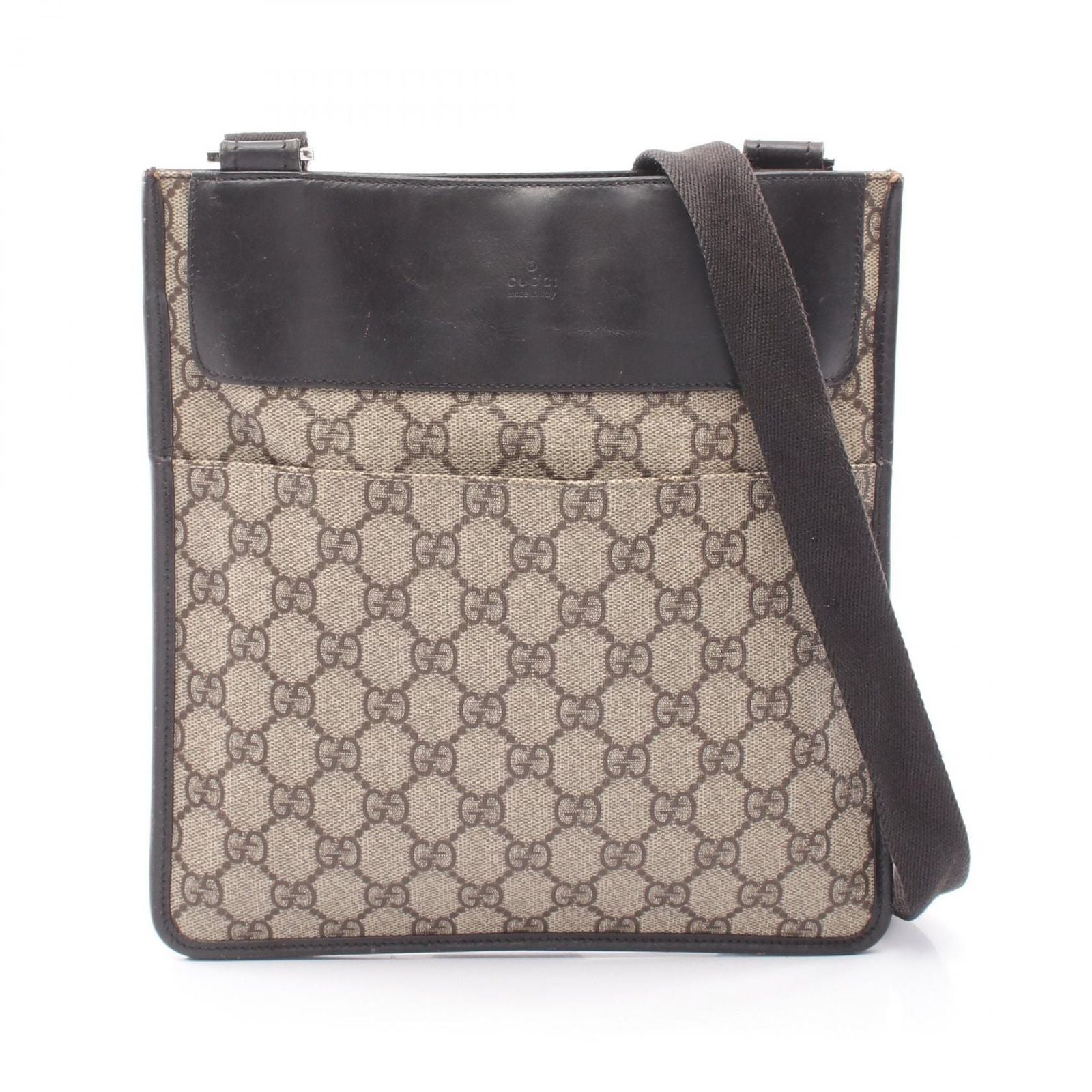 Gucci Shoulder Bag GG Supreme Beige Dark Brown Canvas Leather