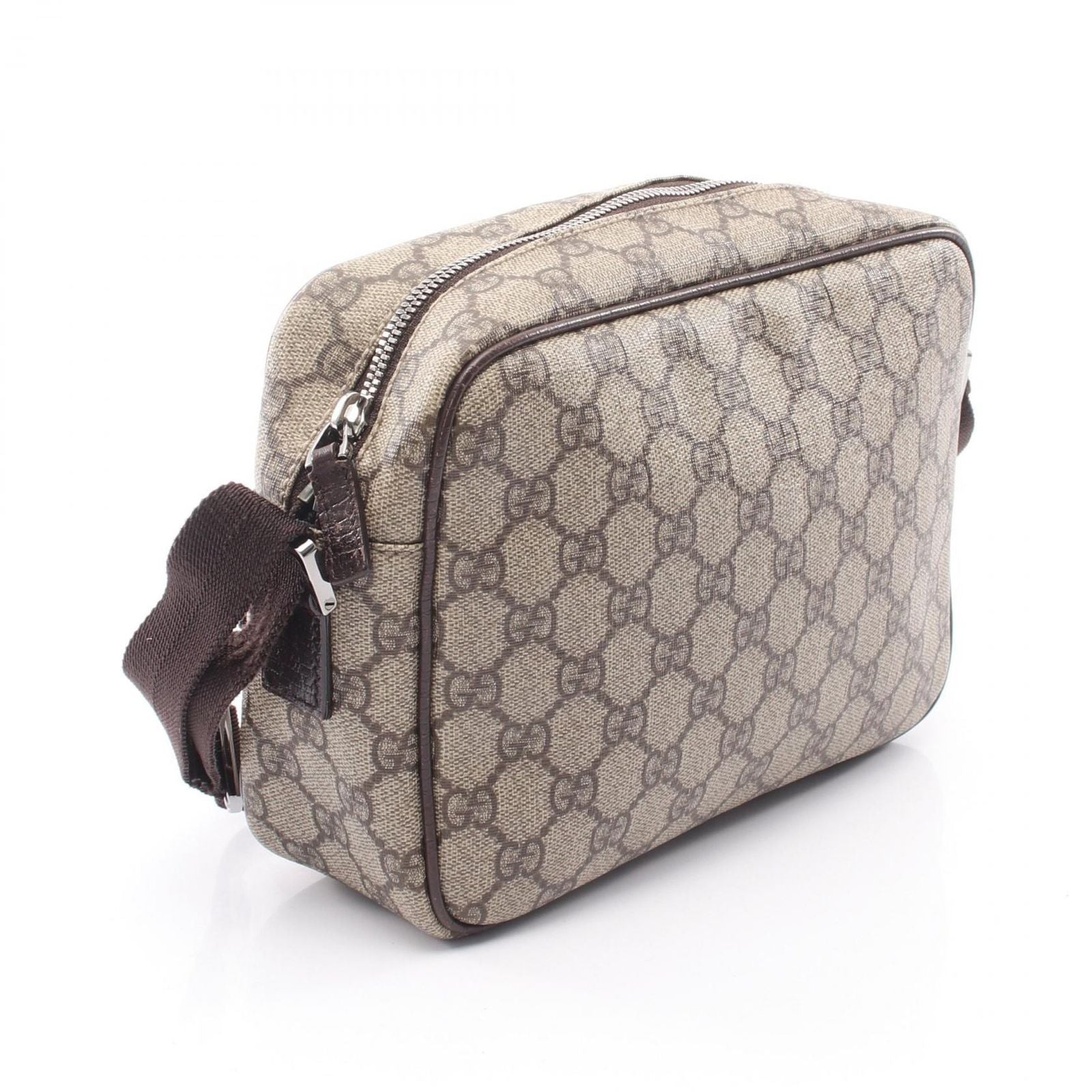 Gucci Shoulder Bag GG Supreme Beige Dark Brown Canvas Leather — view 2